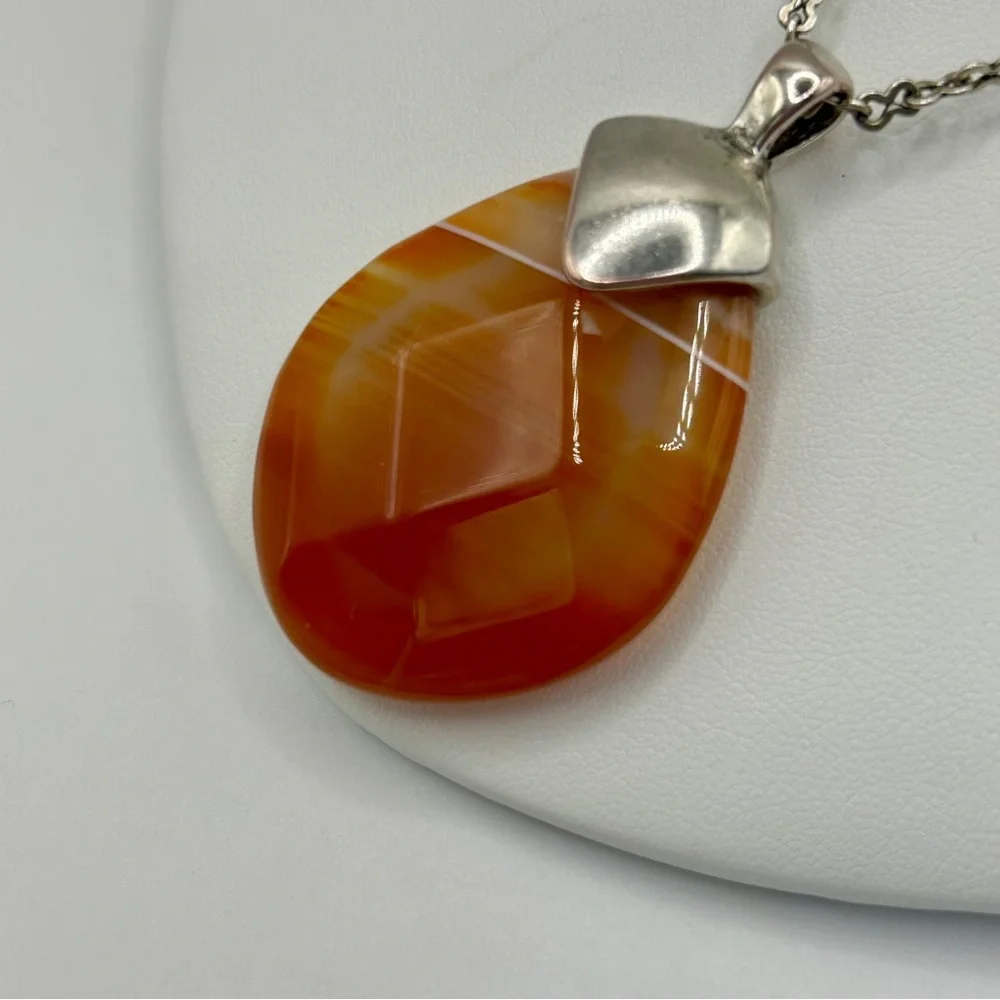 Lia Sophia Kiam Family Silver & Agate Stone Pendant Necklace